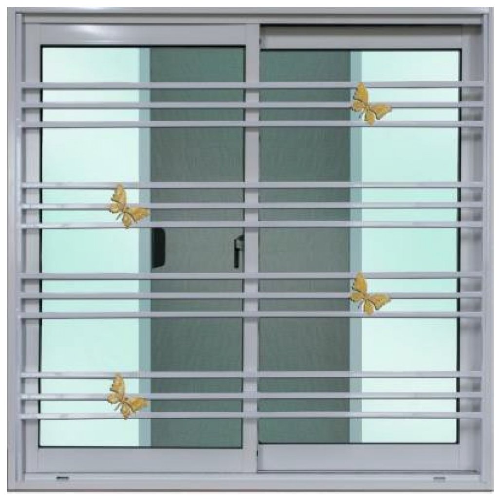 หน้าต่างบานเลื่อน พร้อมมุ้งติดเหล็กดัด ลายผีเสื้อทอง HIQ