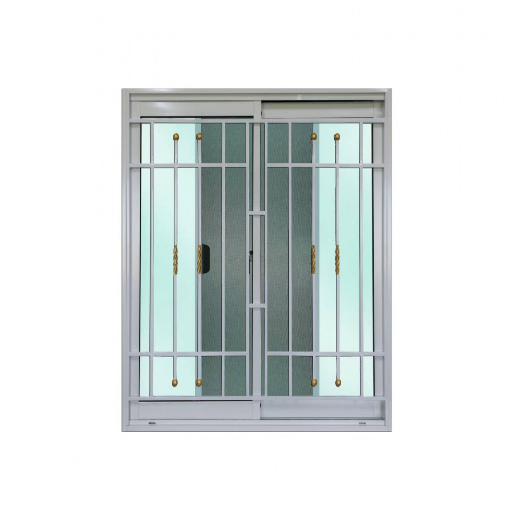 หน้าต่างบานเลื่อน พร้อมมุ้งติดเหล็กดัด ลายหลุยส์ HIQ