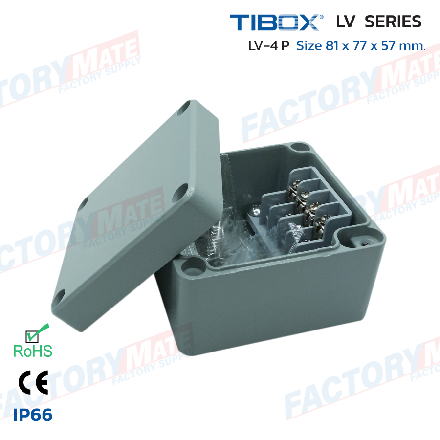 Block Box Protection กล่องเทอร์มินอลอลูมิเนียมกันน้ำ Tibox LV-4P Aluminium Terminal Block Box