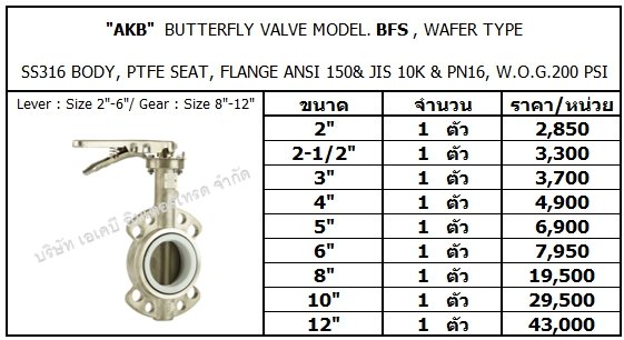 "AKB" BUTTERFLY VALVE MODEL : BFS , WAFER TYPE - Akbintertrade