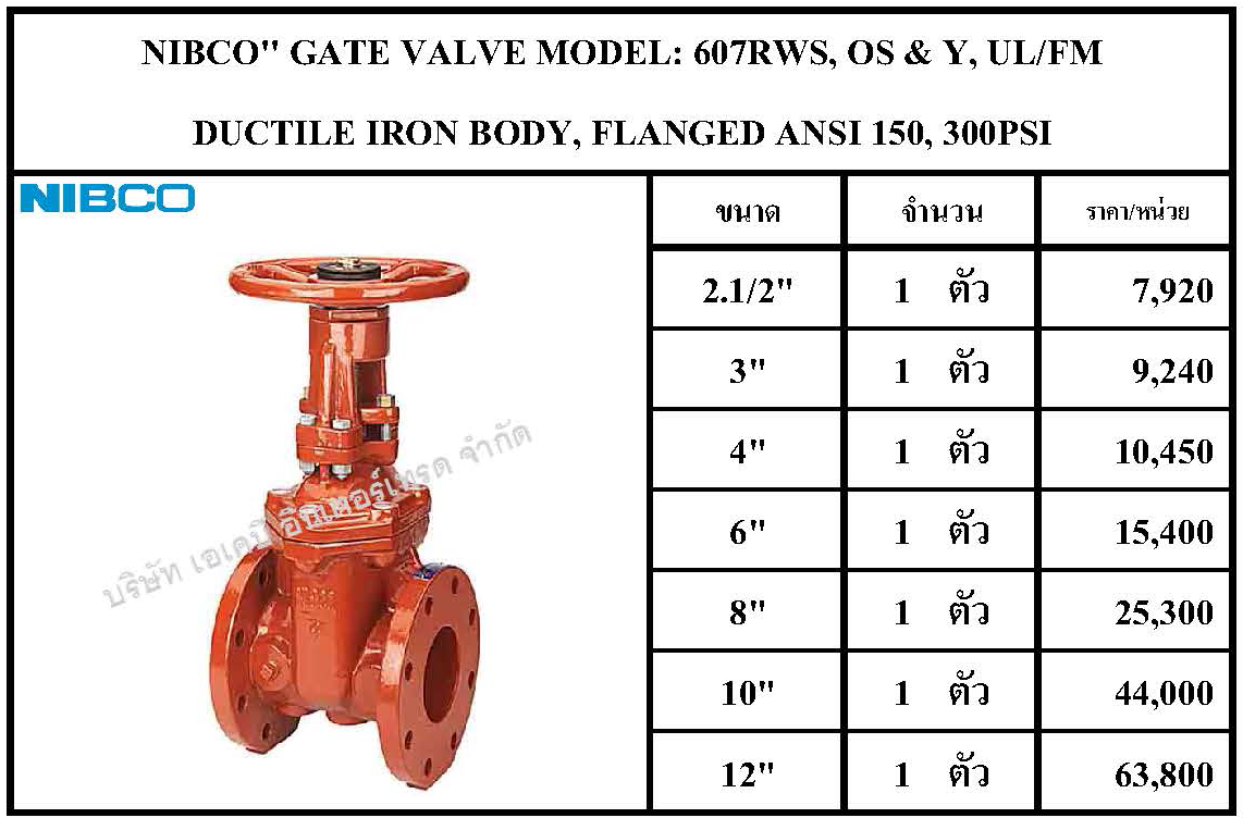 NIBCO" Gate Valve Model 607RWS, OS&Y, Ductile Iron Body มีสินค้า
