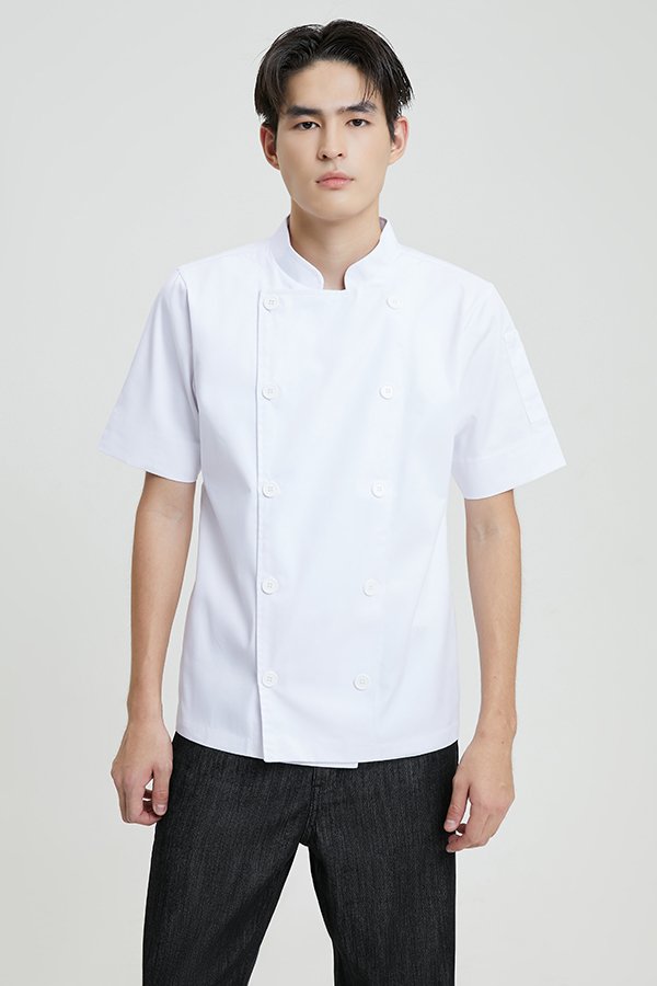 Sam White Shortsleeves Chef Jacket with Buttons