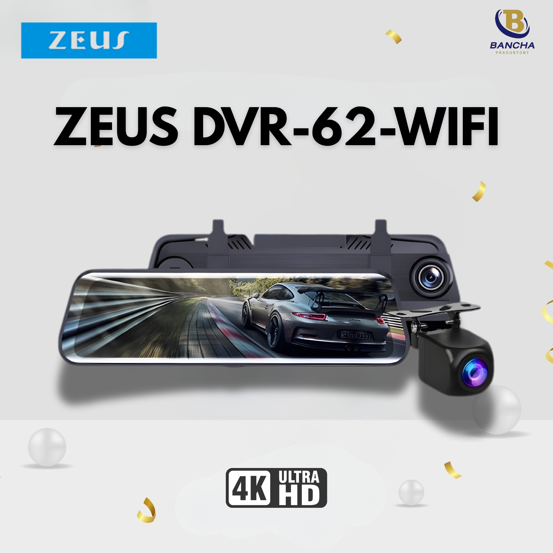 กล้องติดรถยนต์ ZEUS DVR62 | กล้องหน้า 4K + หน้าจอ 12 นิ้ว