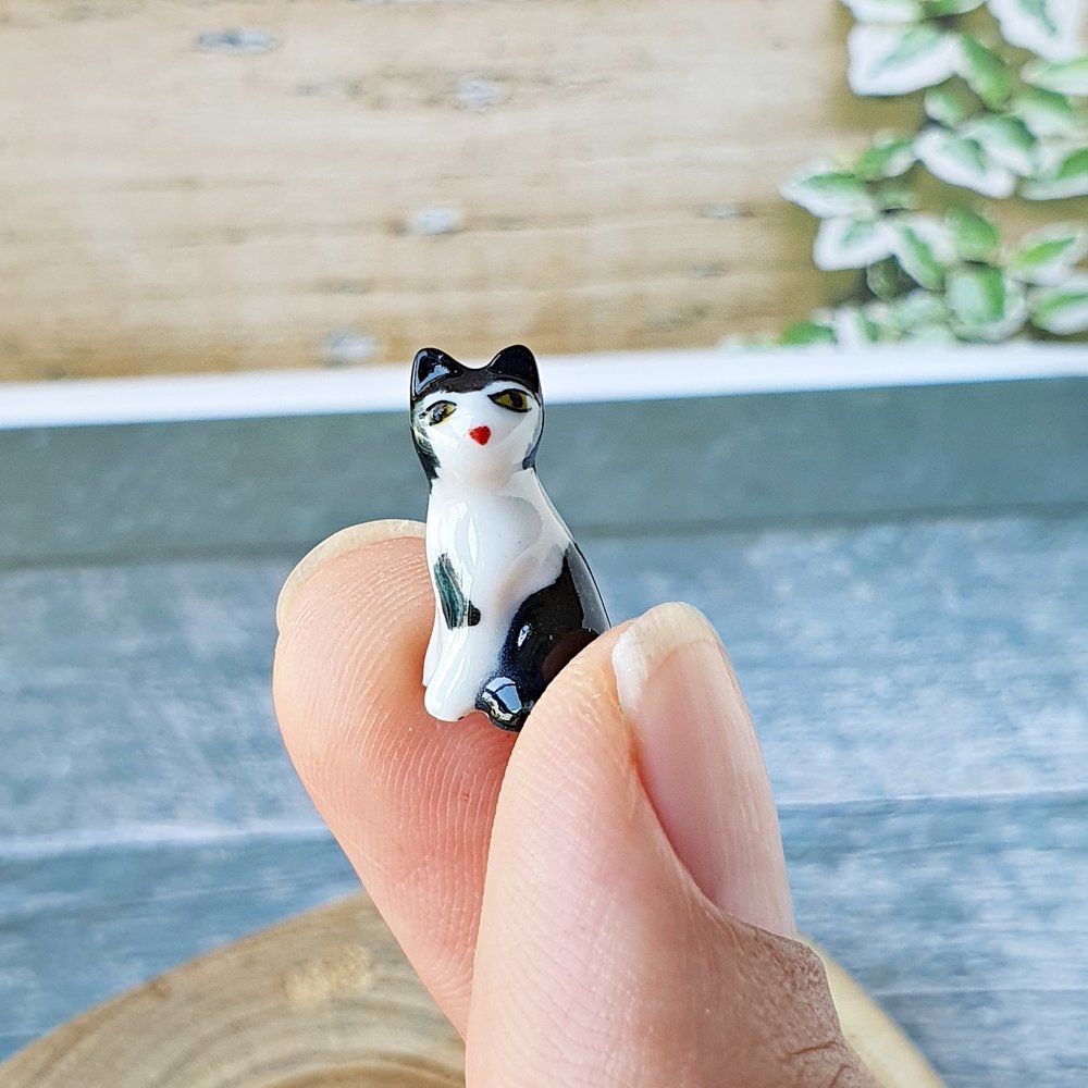 Miniatures Ceramic Black and White Cats Kitten
