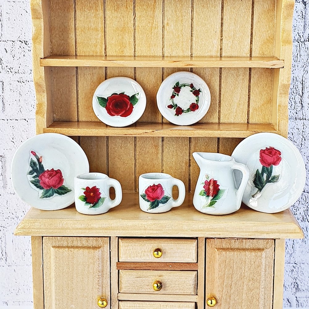 Ceramic Tableware Red Rose Flower Set
