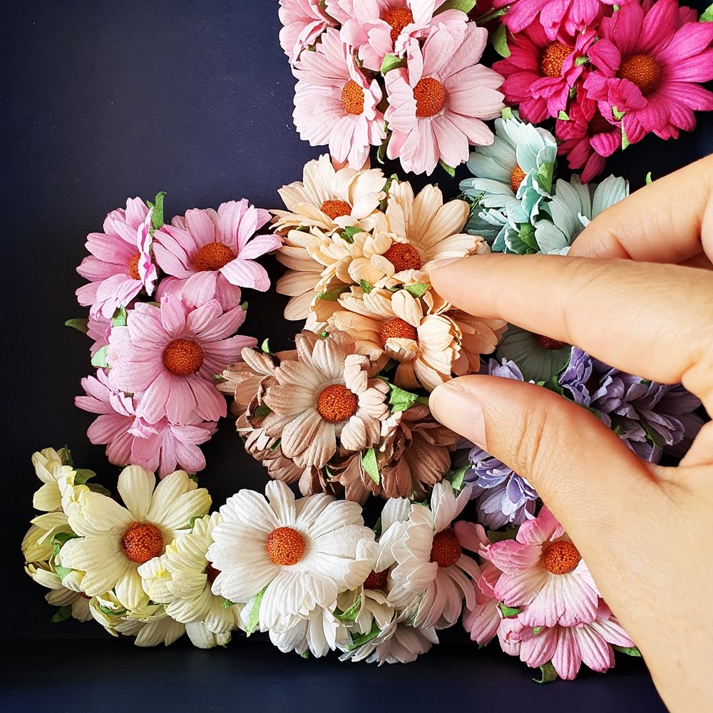 Mulberry Paper Flower Handcrafted Scrapbooking DIY Set 80 Pcs
