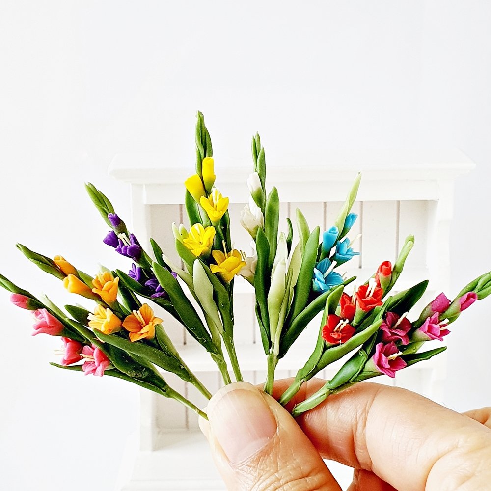 GLADIOLI FLOWERS Handmade Miniatures Set 8Pcs