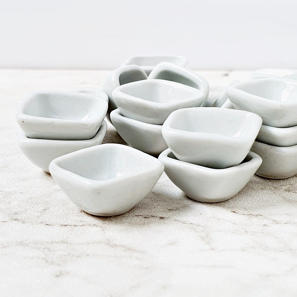 Tiny Mini White Ceramic Bowls Set 5 Pieces