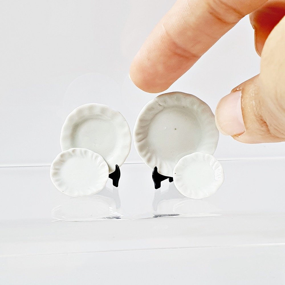 Tiny Mini White Ceramic Round Dishes Plates Set 4 Pieces