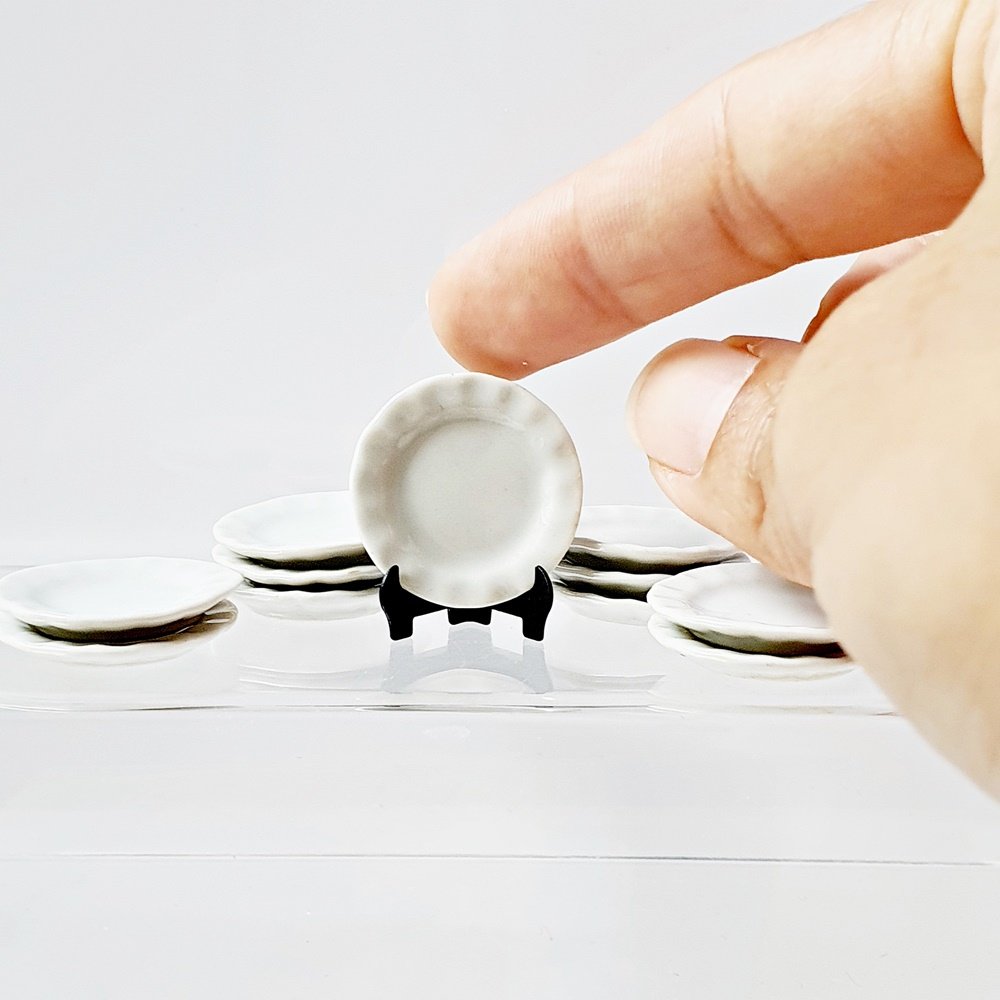 23 mm. Tiny Mini White Ceramic Round Dishes Plates