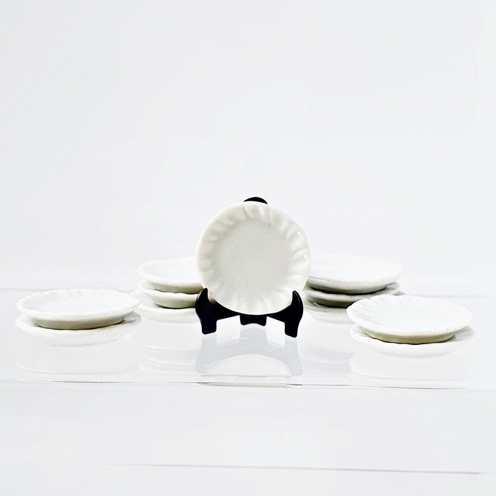 17 mm. Tiny Mini White Ceramic Round Dishes Plates