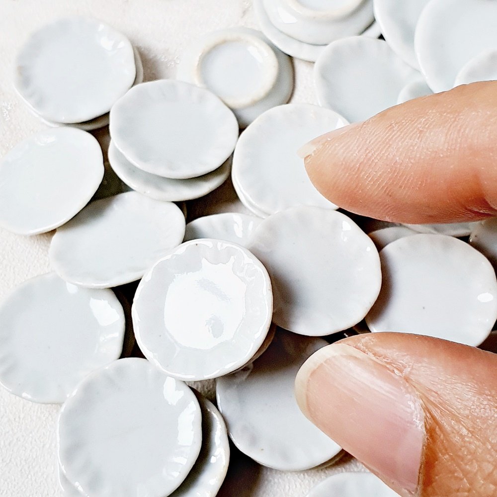 20 mm. Tiny Mini White Ceramic Round Dishes Plates