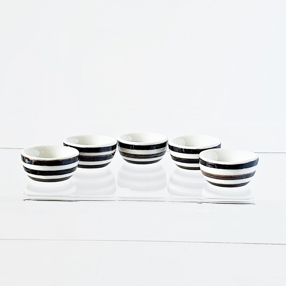 Dollhouse Ceramic Bowl Black and White 18 mm. Set 5 Pcs.