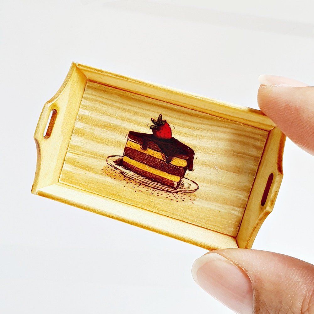 3x5 cm. Miniatures Wood Serving Tray