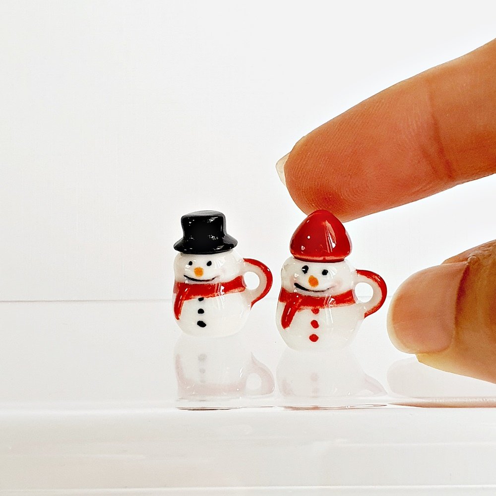 Set 2 Pcs. Handmade Miniatures Ceramic Snowman Mugs