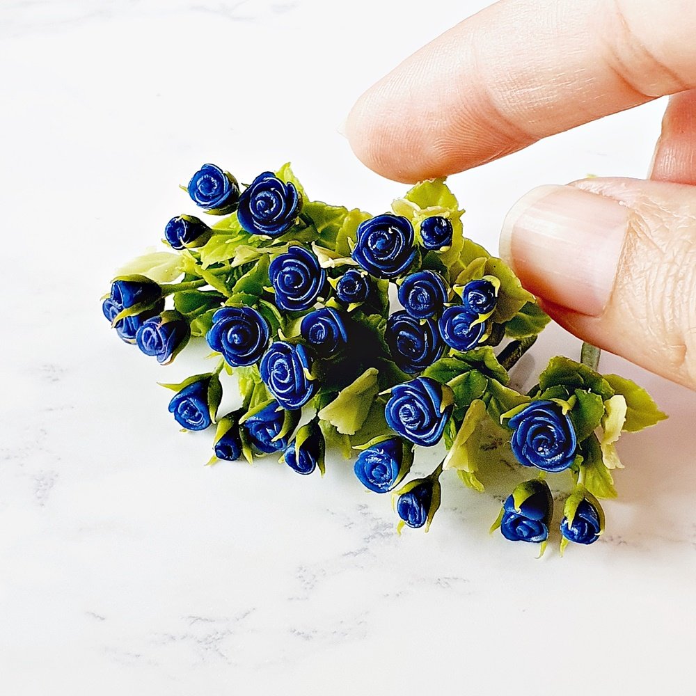 Blue Navy Rose Miniatures Handmade Clay Flowers