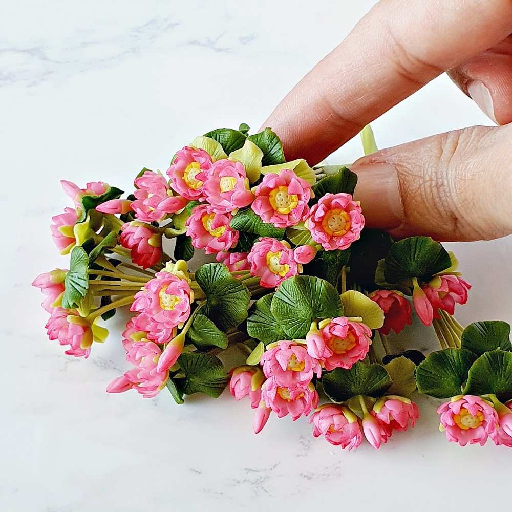 Pink Lotus Handmade Miniature Clay Flowers