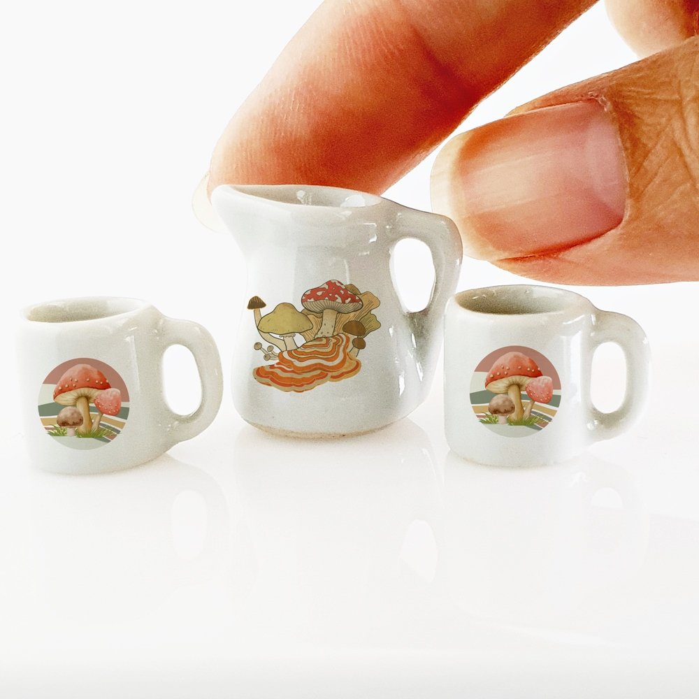 Ceramic Mugs Jug Mushroom Set 3 Pcs