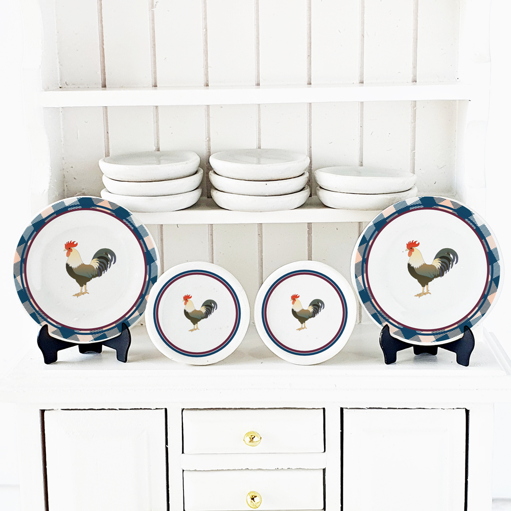 Ceramic Round Plates Rooster Country Style