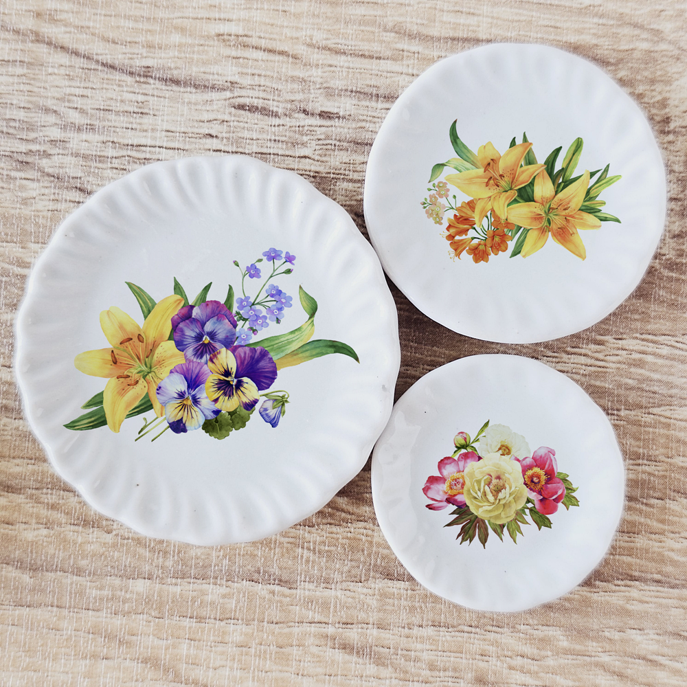 Botanic Flowers Ceramic Plate 1/6 Scale Set 3 Pcs