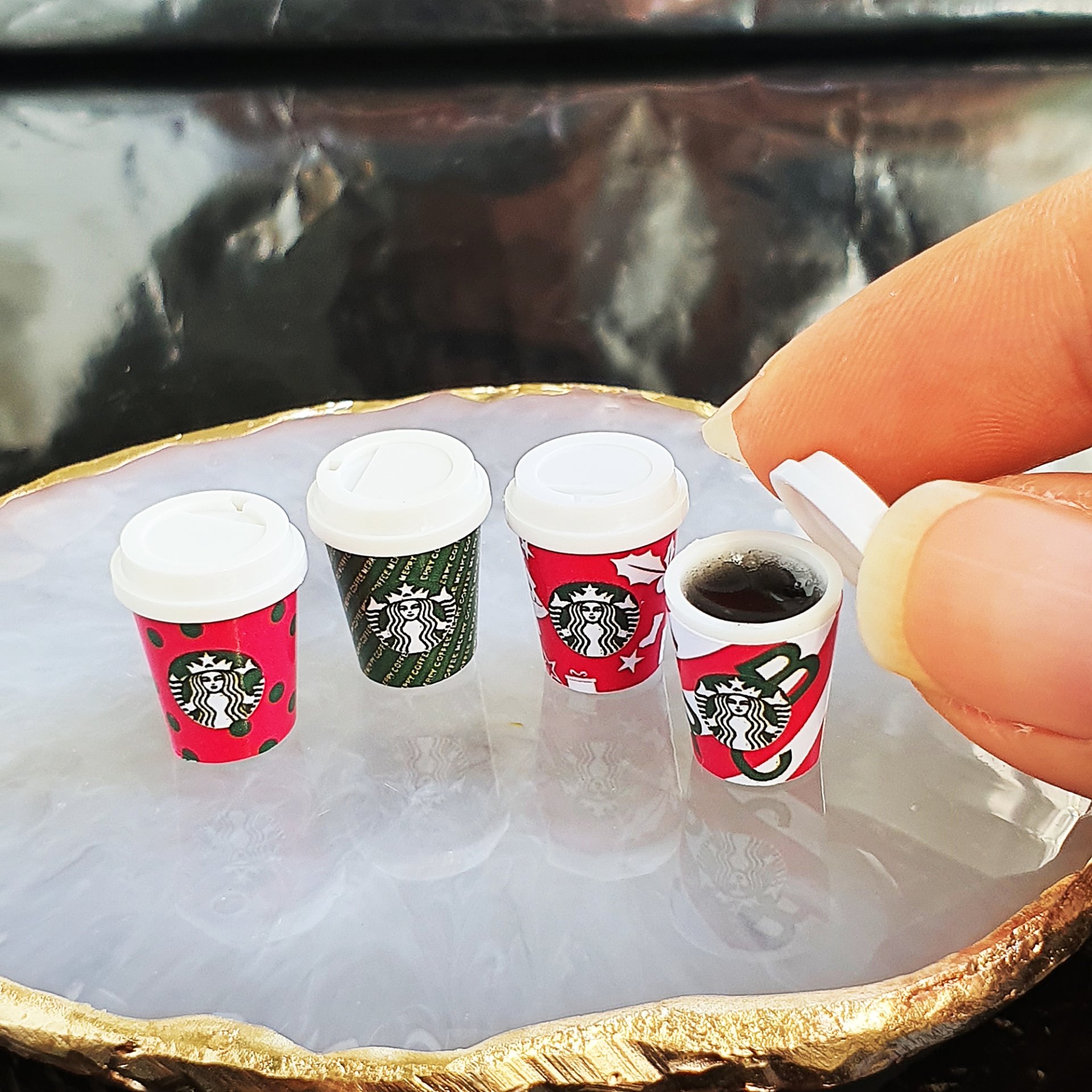 DIY Doll Accessories Mini Starbucks Coffee with Tray 