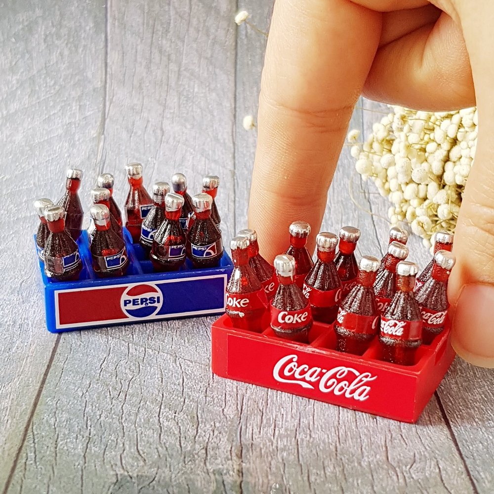 Dollhouse Miniatures Coca-Cola Pepsi Bottles Set