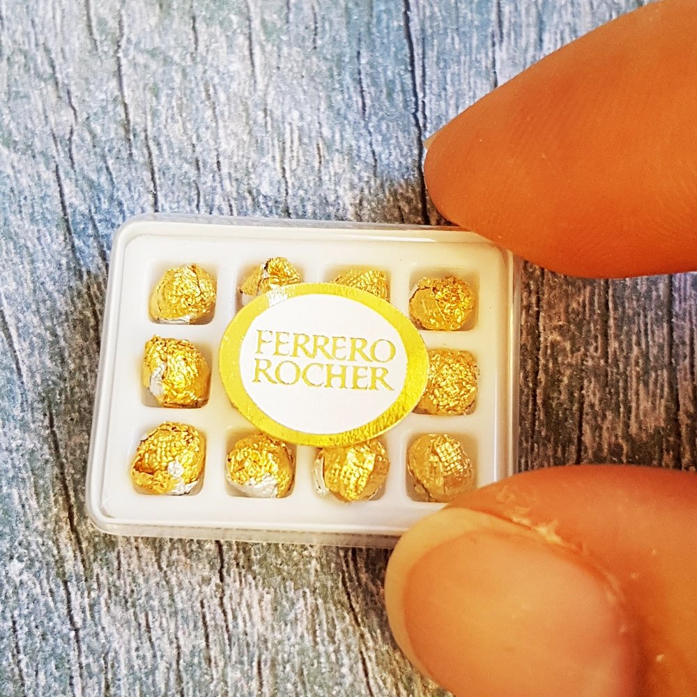 White Square Box Of Chocolate Ferrero Rocher Dollhouse Miniatures Valentine’s Day Gift