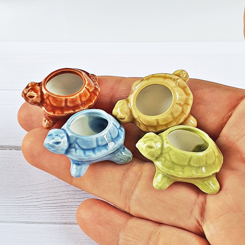 Tiny Ceramic Turtle Pots Mixed 4 Colors