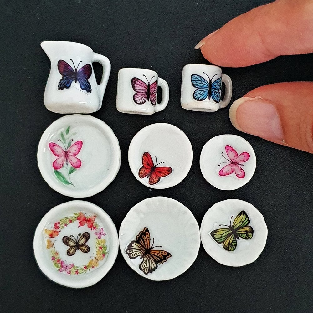 Dollhouse Miniatures Ceramic Dish Plate Butterfly Mini Tiny Tableware Decoration 