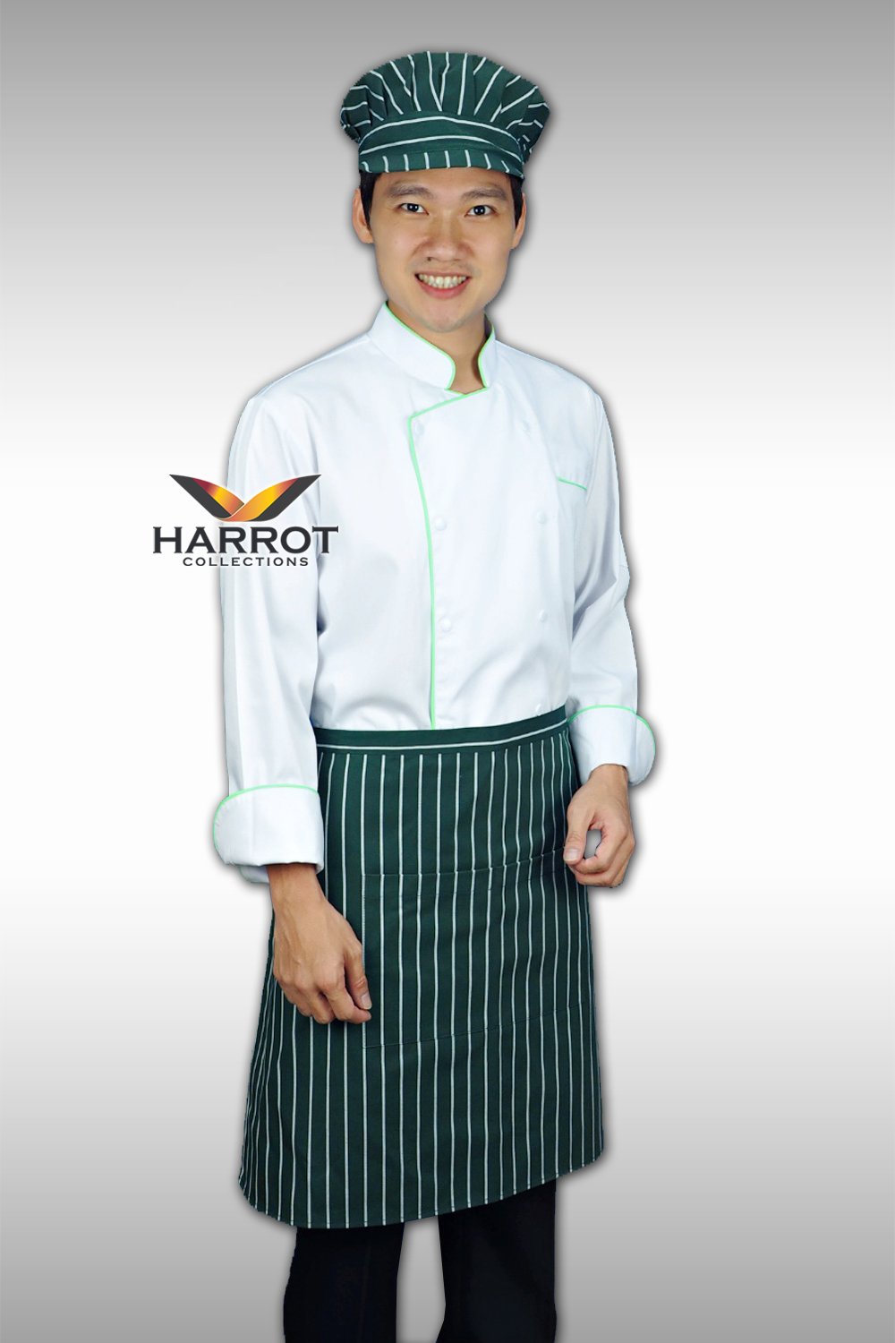 Green piping white chef jacket