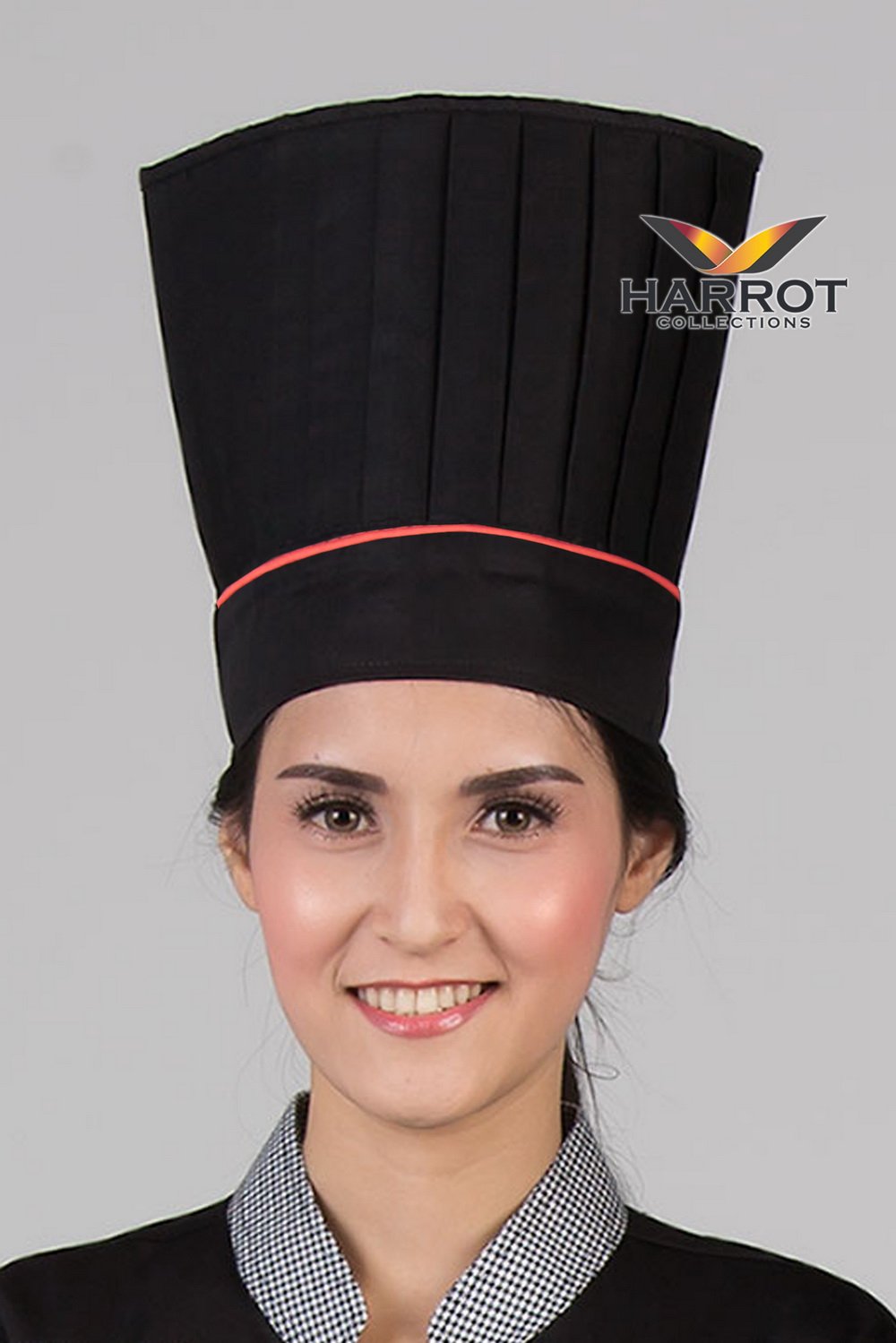 RED PIPING BLACK CHEF HAT 9 INCHES