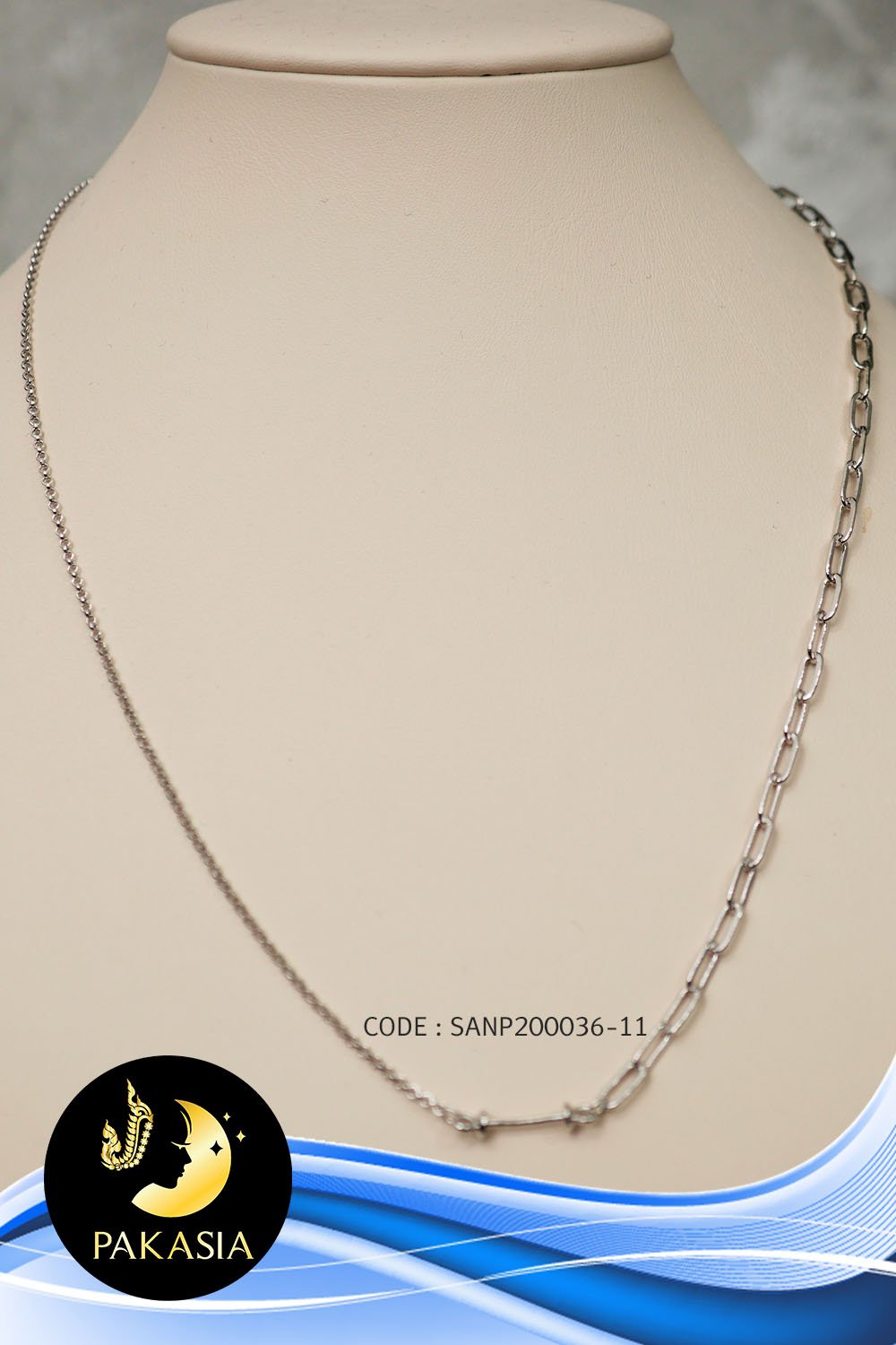 ตัวเรือนสร้อยจี้โซ่ (เล็ก-ใหญ่) Stopper 4mm. ปรับรูดได้ (เงินแท้ชุบทองคำขาว) SANP00036
