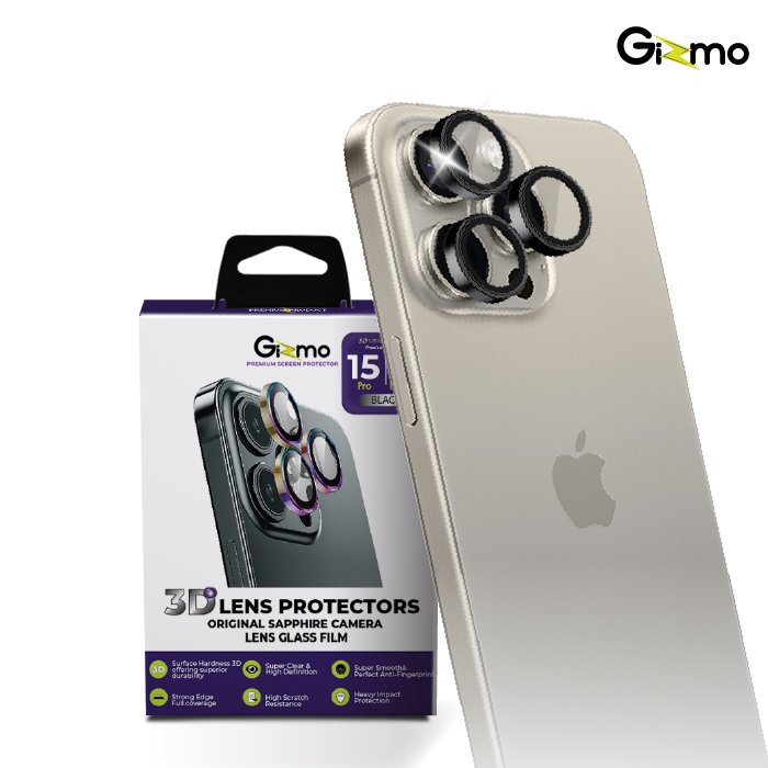 Gizmo ฟิล์มเลนส์ 3D foriPhone 15 รุ่น  Aluminum ring 15, 15plus ,15 pro, 15 pro max  Protector  ปกป้องมากถึง3เท่า