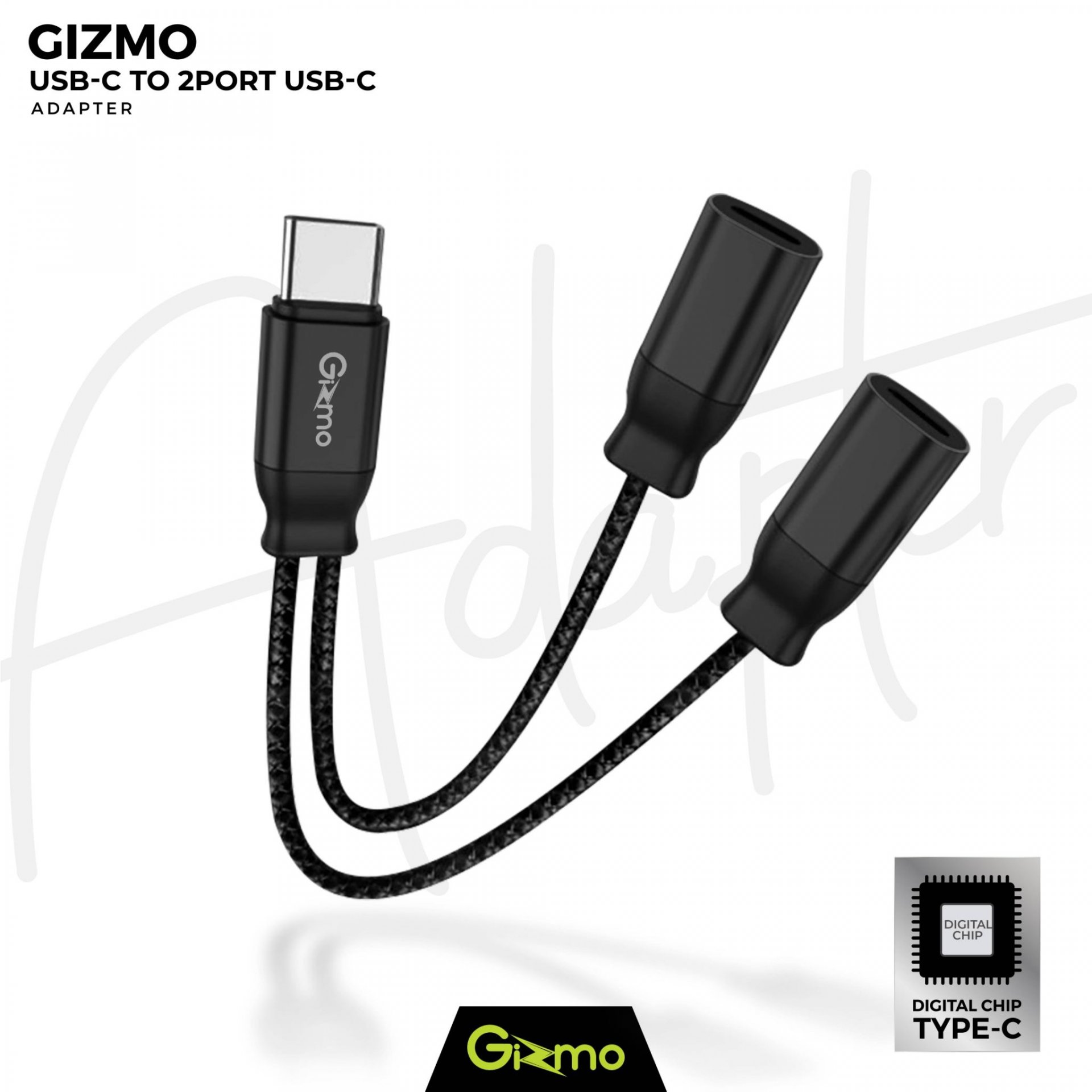 Gizmo หางหนู สายแปลง เชื่อมต่อ Type-c to 2 port Type-c สำหรับหูฟัง และชาร์จ GA-012