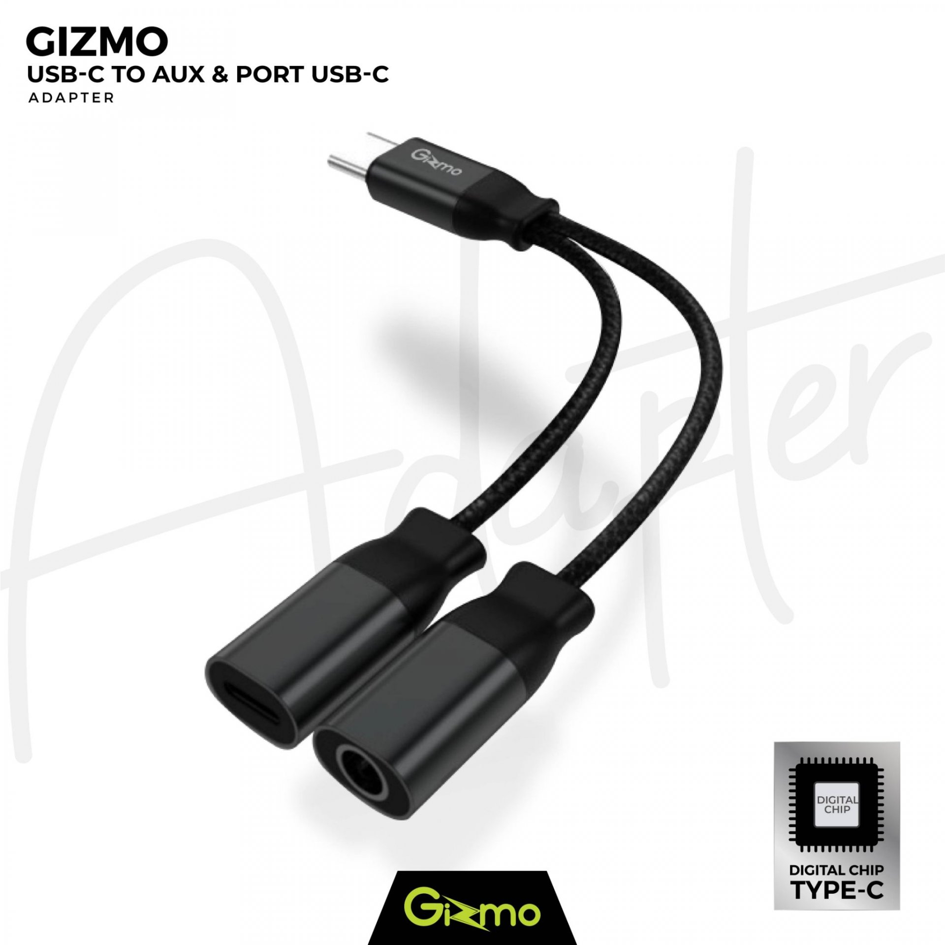 Gizmo หางหนู สายแปลงเชื่อมต่อ Type-c to Aux 3.5 และ Type-c สำหรับหูฟัง และชาร์จ GA-014