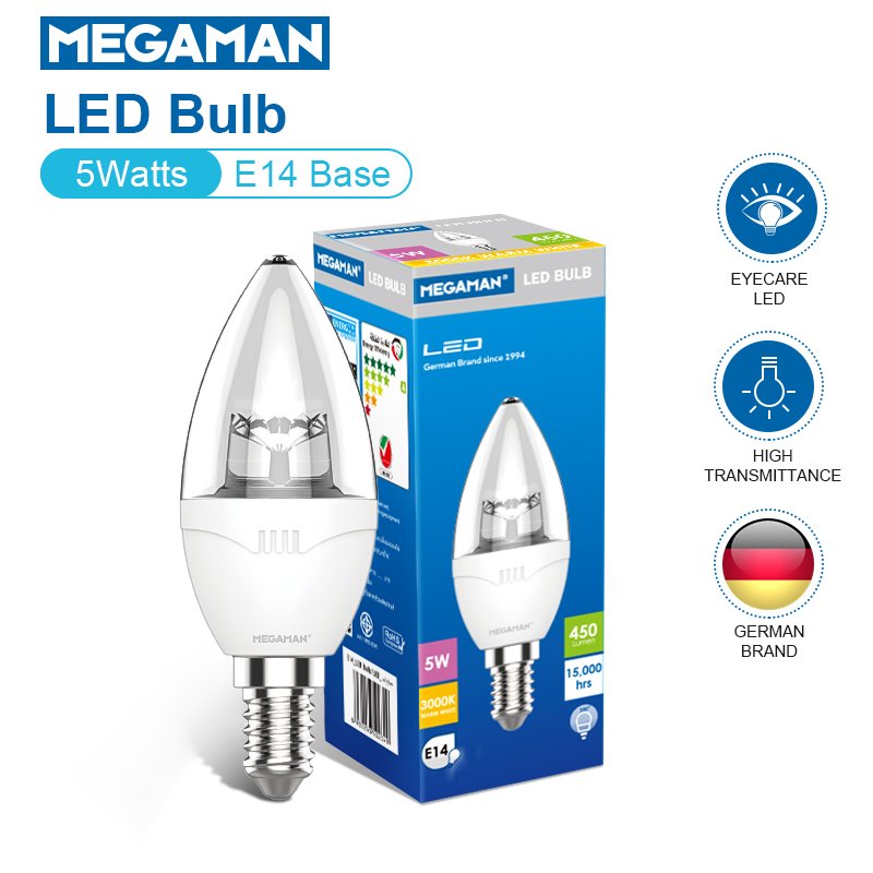 หลอด LED  Candle Bulb  5W  E14 Warm white  (ทรงดอกบัว ใส)