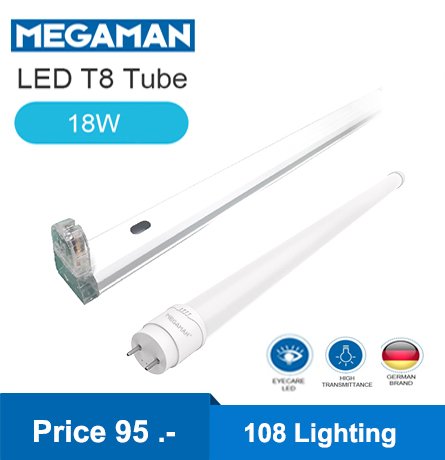 ชุดรางสำเร็จ  LED Tube T8 18W (Double - Ended)  แสง Daylight ยาว 120CM