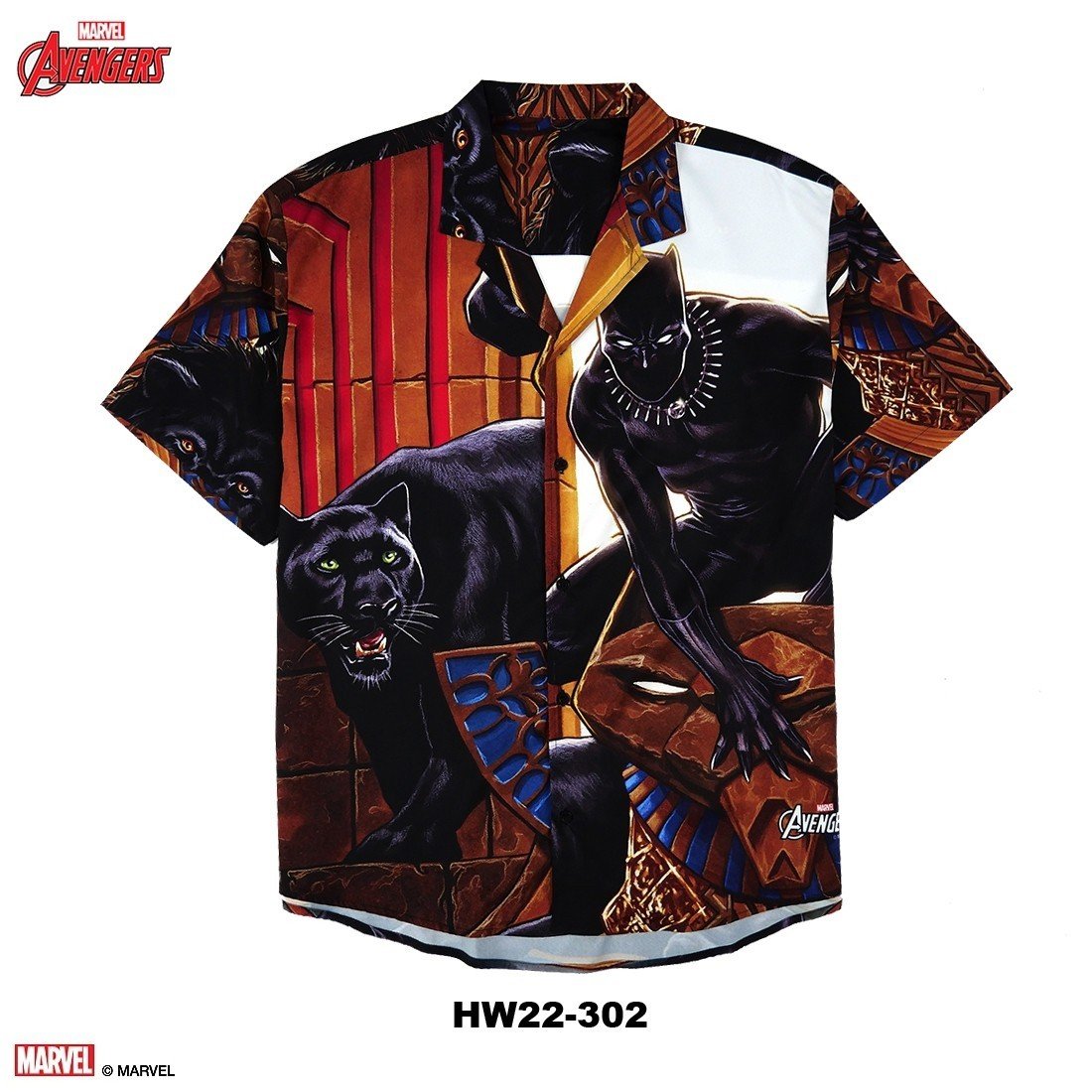 เสื้อเชิ๊ตฮาวาย "แบล็คแพนเธอร์" ผ้าไหมอิตาลี (HW22-302)