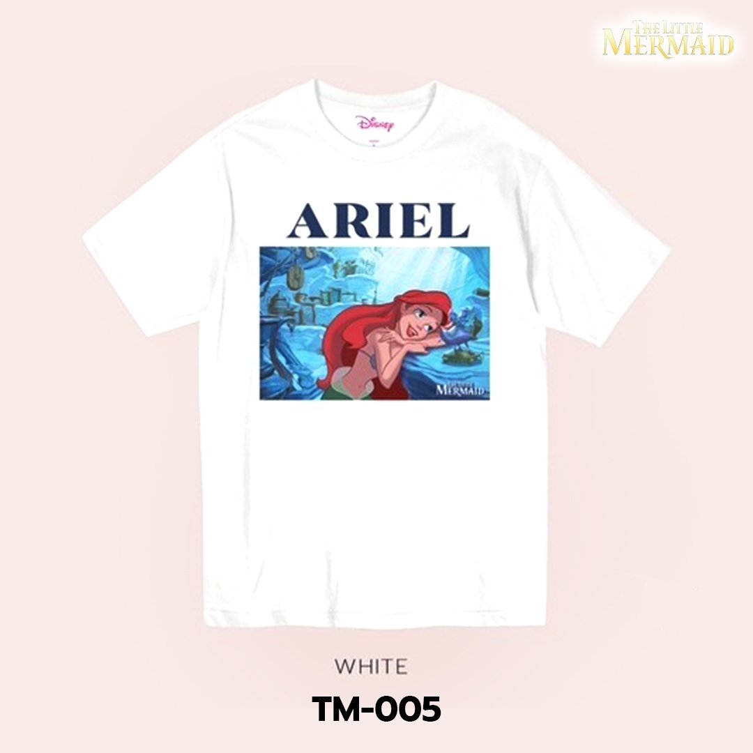 Power 7 Shop เสื้อยืดการ์ตูน The Little Mermaid ลิขสิทธ์แท้  DISNEY (TM-005-สีขาว)