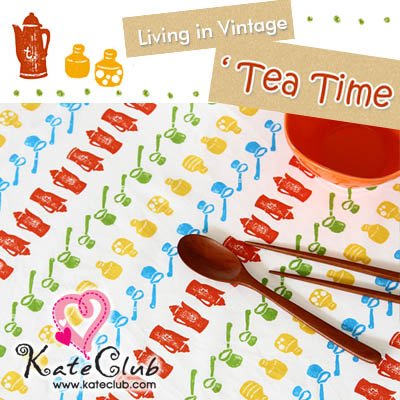 SALE - ผ้า Cotton -  Living in vintage Tea Time pattern (1/4 หลา=45x68.5cm)