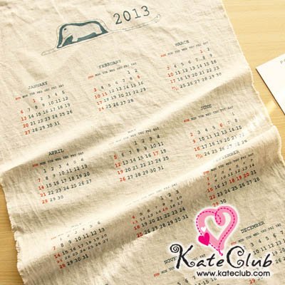SALE- ผ้าบล็อคคอตตอนผสมลินิน - ลาย Calendar 2013 (1 บล็อคขนาด 45x65cm)