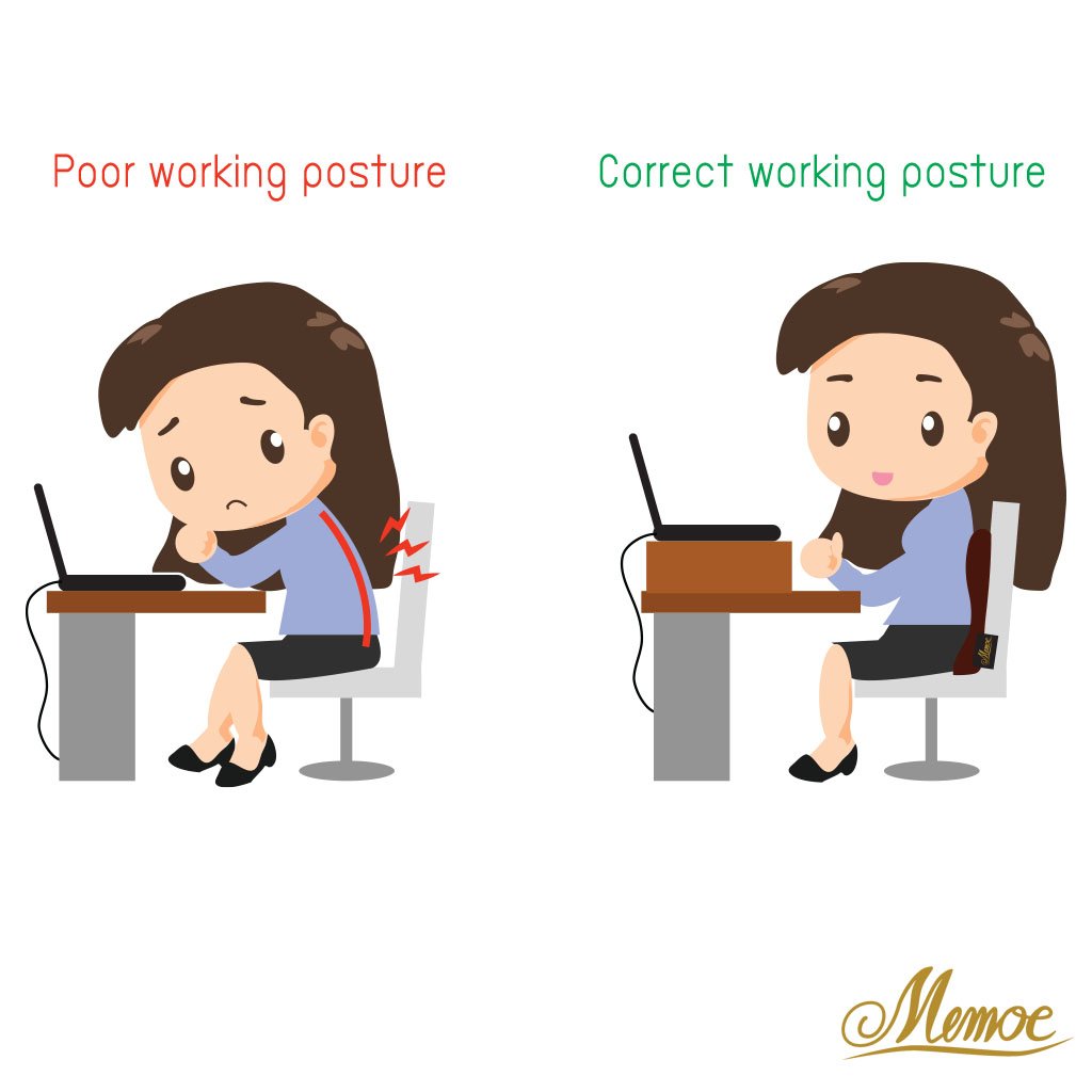 Correct working posture with Memoe back support cushion 