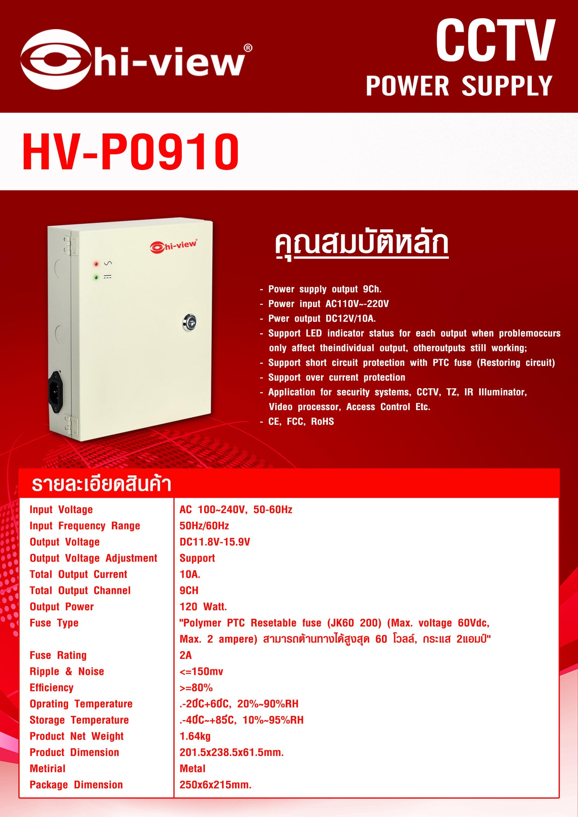 HV-P0910 Power Supply 12V DC 10A/9ch - hiviewproduct