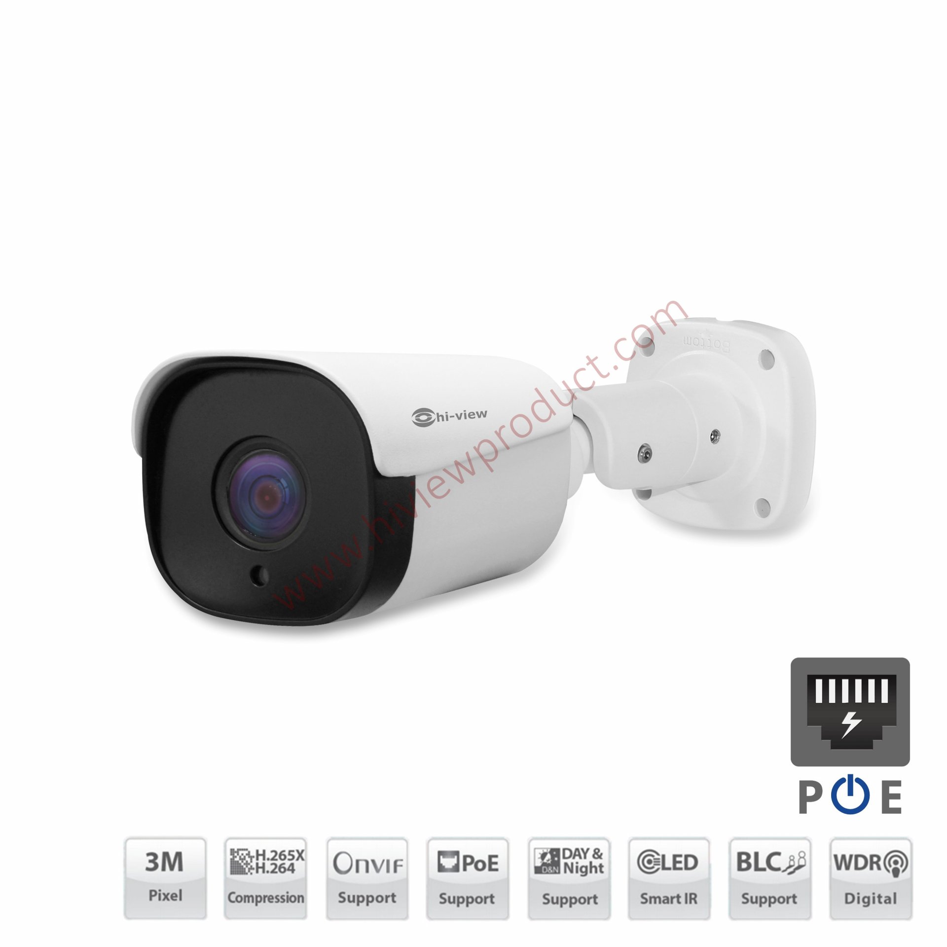HP-55A30VPE กล้องวงจรปิดไฮวิว ระบบไอพี 3 ล้านพิกเซล ใช้งานภายนอกและภายใน สามารถปรับระยะเลนส์ได้ 2.8-12mm. Hiview Bullet Vari Focal Lens 2.8-12mm. IP Camera PoE 3 MP
