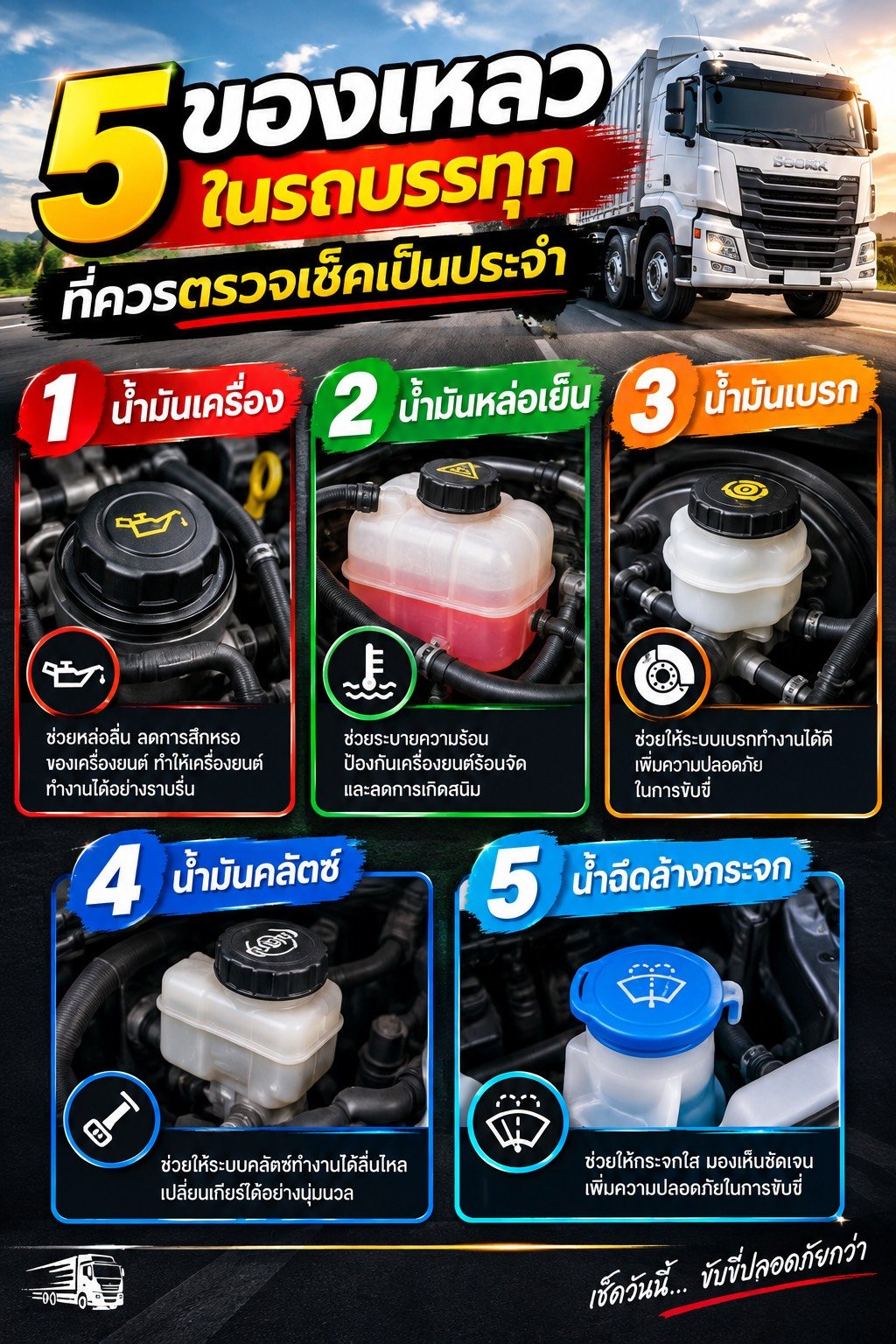 5 ของเหลวในรถบรรทุกที่ควรตรวจเช็คเป็นประจำ
