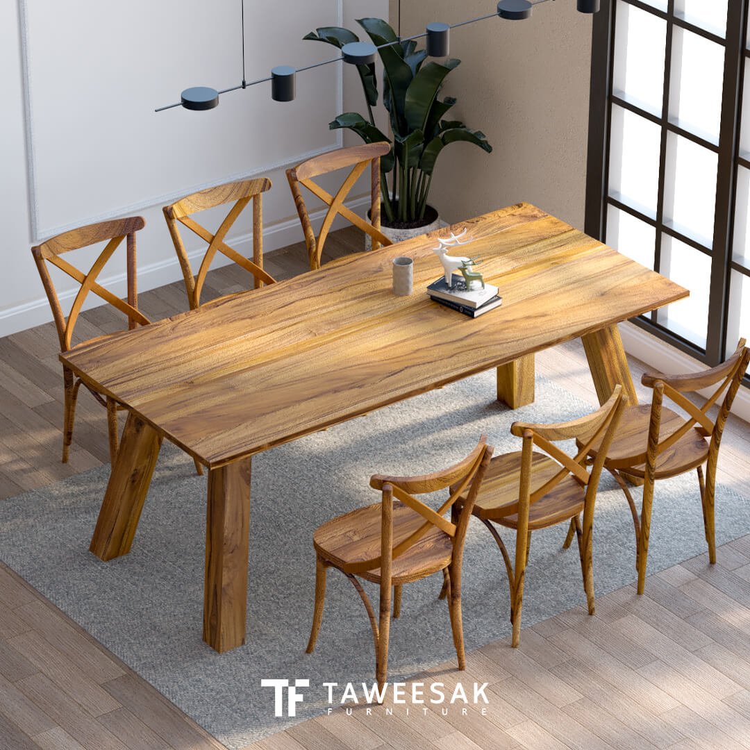 Casa ชุดโต๊ะอาหารไม้สัก DS108 Contemporary Style