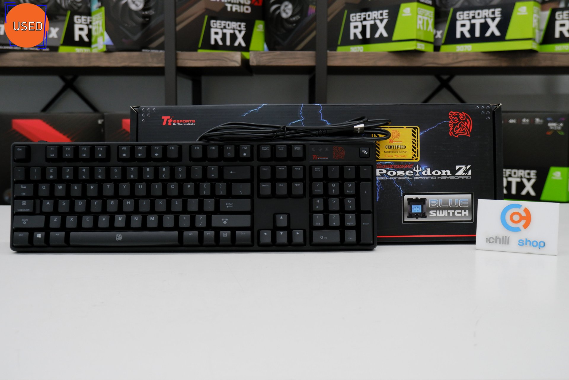KEYBOARD (คีย์บอร์ด) TT ESPORTS POSEIDON Z ILLUMINATED BLUE SWITCH EDITION (คีย์ EN / ของใหม่) P06388