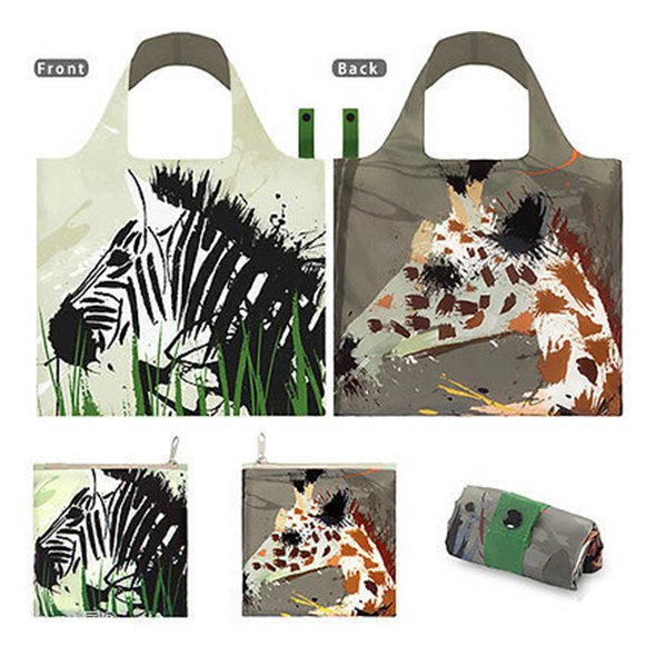 กระเป๋าผ้าแฟชั่นแบรนด์LOQI รุ่น Zebra &giraffe ใบใหญ่1ใบ+ใบเล็ก1ใบ