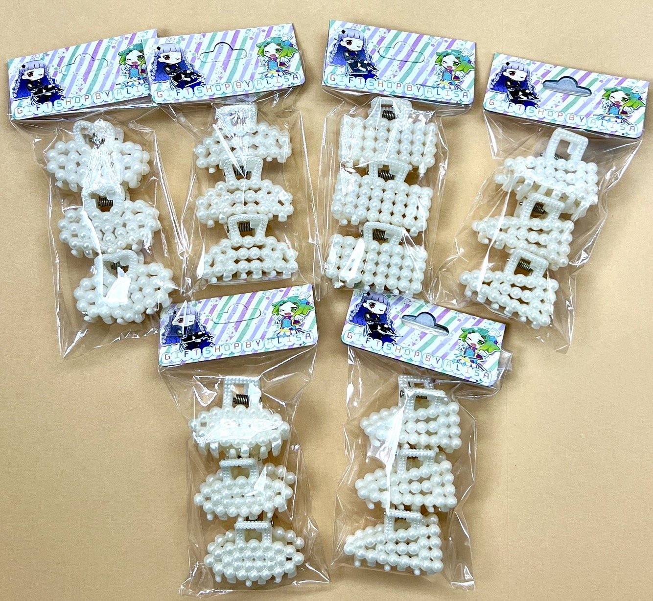 JC-4599/6หนีบมุกเล็ก1x3ชิ้นคละลาย(สินค้า6แพ็ค100฿)