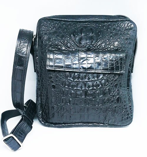 Black Crocodile Leather Messenger Bag #CRM367H-BL